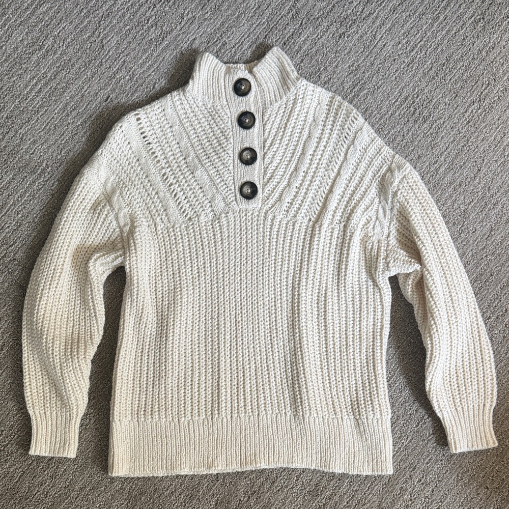 aerie Cream Button-Up Sweater